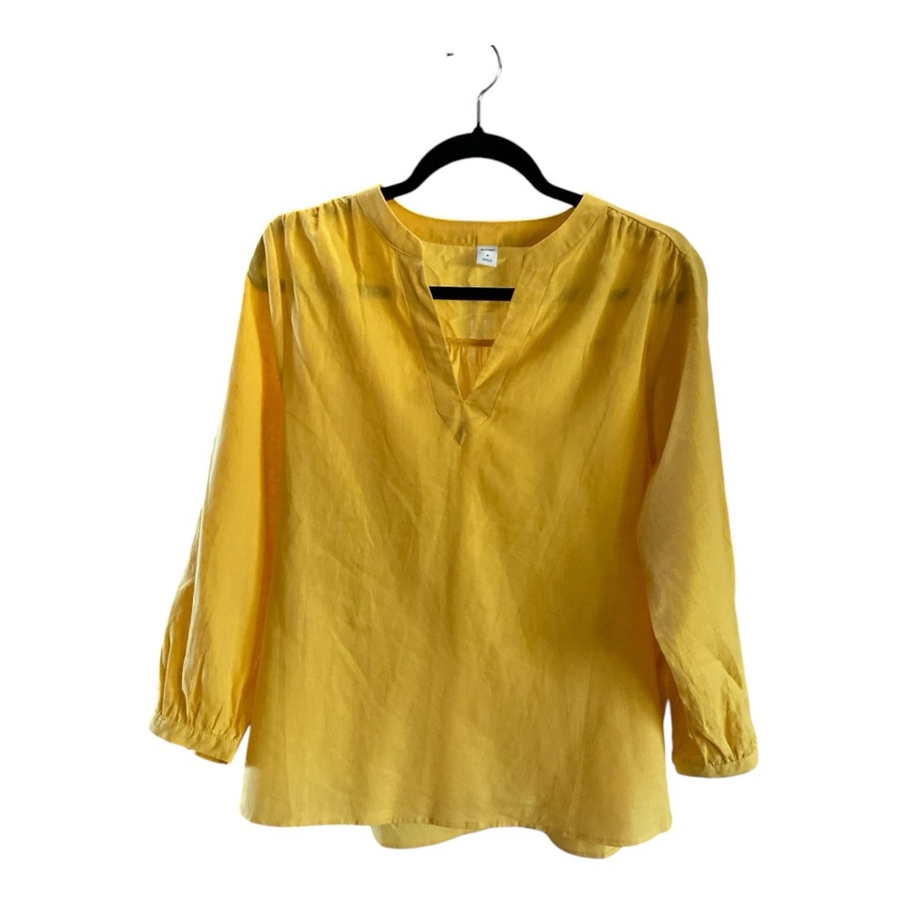 Yellow V-Neck Women's Top linen/rayon